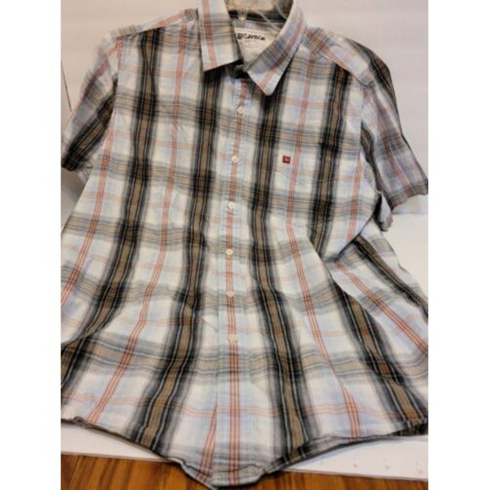 Carbon Button Down Shirt Mens Large Black White Plaid Short Sleeve Excellent